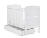 Grace Mini Cot Bed, Under Drawer + Fibre Mattress - White