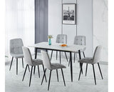 FENTON DINING SET (X6 CHAIRS) - WHITE/LIGHT GREY FABRIC