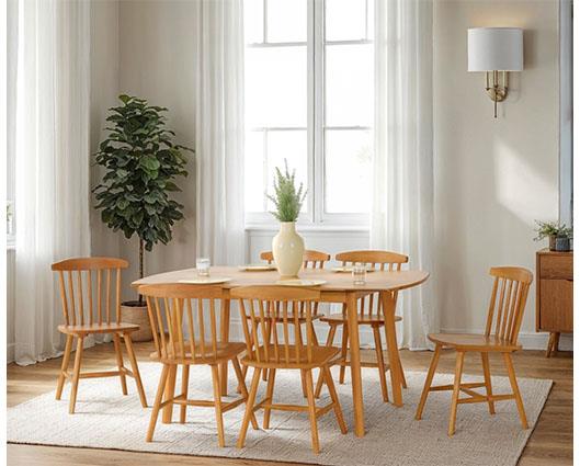 EMERY EXTENDING DINING SET (X6 CHAIRS) - NATURAL OAK EFFECT