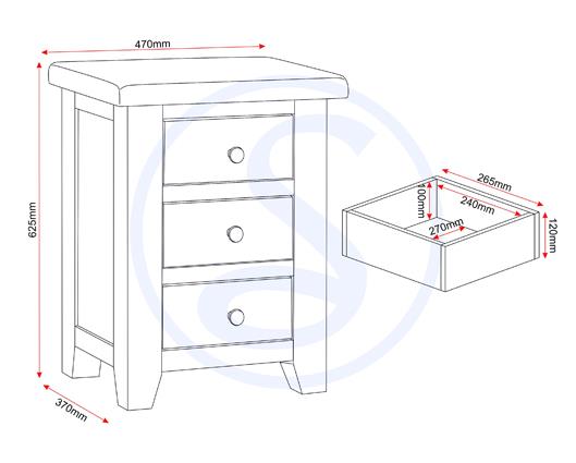 WINDSOR 3 DRAWER BEDSIDE - NATURAL OAK