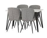 MARLOW & QUEBEC DINING SET (X4 CHAIRS) - WHITE MARBLE/GREY FAUX LEATHER