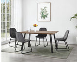QUEBEC STRAIGHT & LUKAS DINING SET (X4 CHAIRS) - MEDIUM OAK EFFECT/GREY VELVET