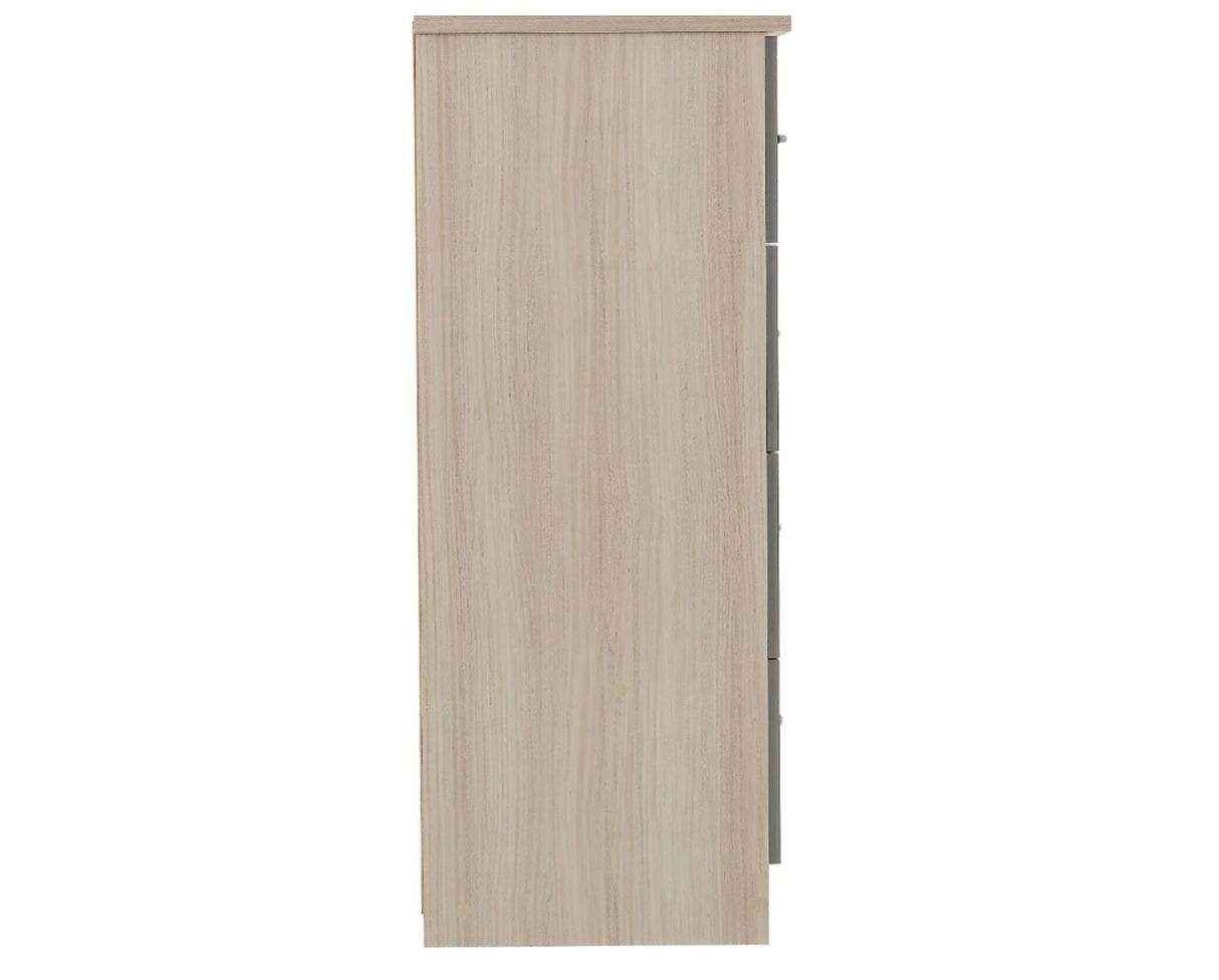 Neptune 5 Drawer Low Wardrobe - Grey Gloss/Light Oak Effect Veneer