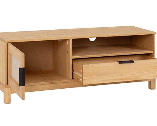 CORONA RATTAN 1 DOOR 1 DRAWER TV UNIT - DISTRESSED WAX PINE/RATTAN EFFECT