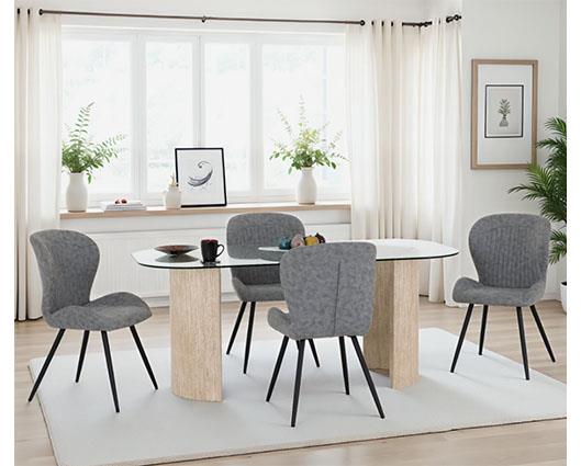MODENA & QUEBEC DINING SET (X4 CHAIRS) - CREAM/GREY FAUX LEATHER