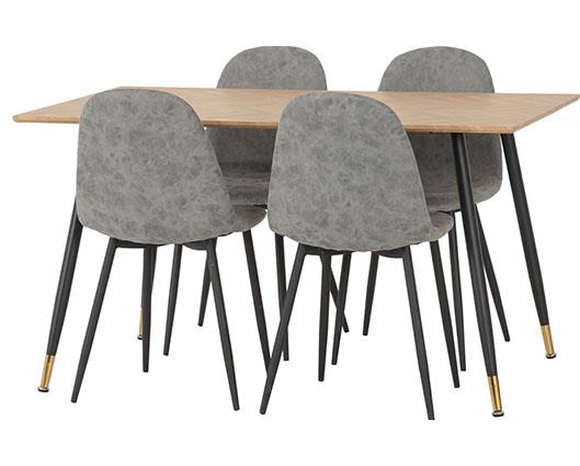 HAMILTON & ATHENS MEDIUM DINING SET (X4 CHAIRS) - MEDIUM OAK EFFECT/GREY FAUX LEATHER