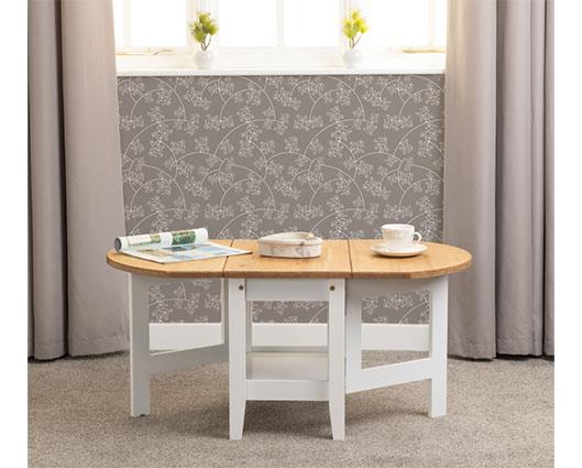 SANTOS DROP LEAF COFFEE TABLE - WHITE/DISTRESSED WAXED PINE