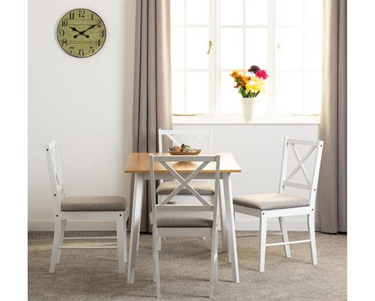 BALFOUR 1+4 DINING SET - WHITE/OAK EFFECT/GREY FABRIC