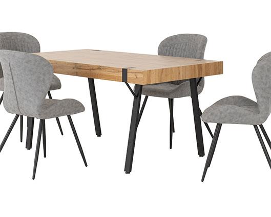 TREVISO & QUEBEC DINING SET (X4 CHAIRS) - LIGHT OAK EFFECT/GREY FAUX LEATHER
