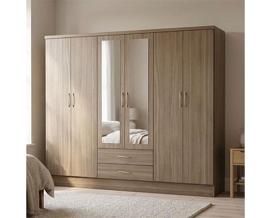 NEVADA 6 DOOR 2 DRAWER WARDROBE - RUSTIC OAK EFFECT