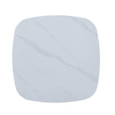 Aspen square dining table, gloss white sintered stone top with black tapered legs