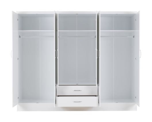 Neptune 6 Door 2 Drawer Mirrored Wardrobe - White Gloss