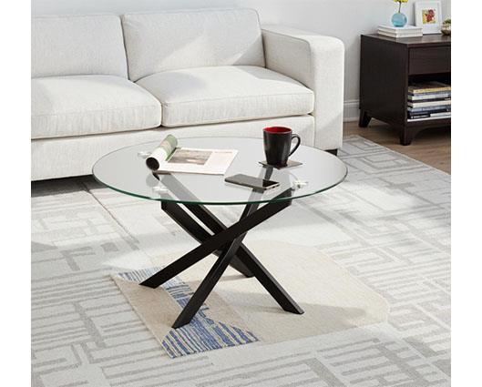 SHELDON ROUND COFFEE TABLE - CLEAR GLASS/BLACK