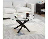 SHELDON ROUND COFFEE TABLE - CLEAR GLASS/BLACK