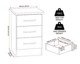 NEVADA 3 DRAWER BEDSIDE - 3D EFFECT GREY