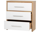 Santos 3 Drawer Chest - White High Gloss/Light Oak Effect Veneer