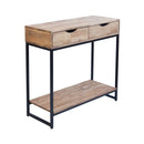 Merce Console Table Solid Oak Black Metal Frame