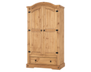 Corona 2 Door 1 Drawer Wardrobe - Distressed Waxed Pine