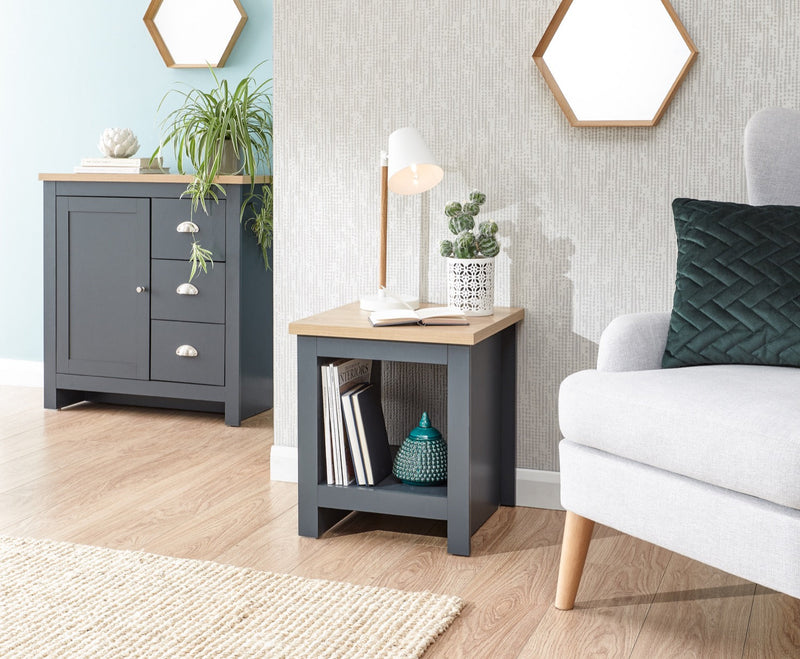 Lachlan Side Table with Shelf-Blue