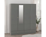 DENVER 4 DOOR 2 DRAWER MIRRORED WARDROBE - GREY GLOSS