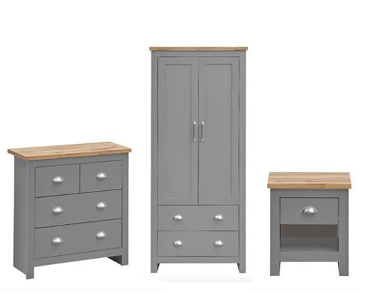 Lincoln 3 Piece Bedroom Set (2 Door Wardrobe, 3+4 Chest, 2 Drawer Bedside)