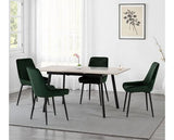 AVERY EXTENDING DINING SET (X4 CHAIRS) - CONCRETE/EMERALD GREEN VELVET
