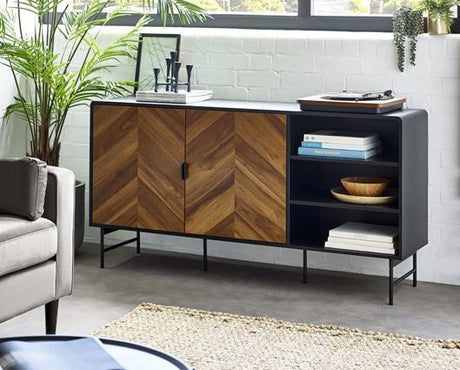 Alvin Sideboard - Black and Natural Brown Wood