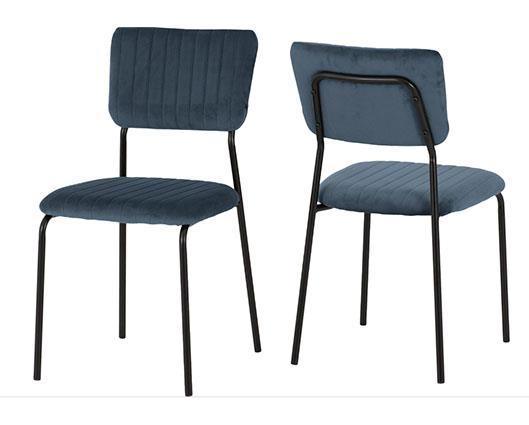 SHELDON ROUND GLASS TOP DINING SET (X4 CHAIRS) - CLEAR GLASS/NAVY BLUE VELVET FABRIC