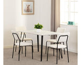 MARLOW & SHELDON DINING SET (X4 CHAIRS) - WHITE MARBLE/IVORY BOUCLE FABRIC