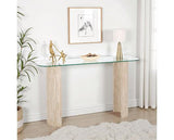 MODENA CONSOLE TABLE - CLEAR GLASS/CREAM MARBLE EFFECT