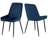 ATHENS ROUND & AVERY DINING SET (X4 CHAIRS) - CONCRETE/SAPPHIRE BLUE VELVET
