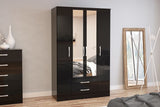 Larz 4 Door 2 Drawer Wardrobe With Mirror-Black
