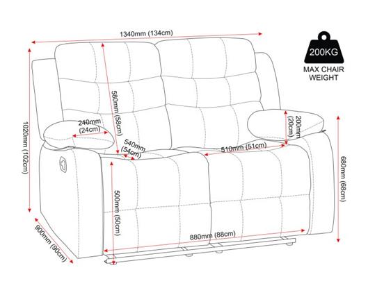 Roma 2 Seater Recliner Sofa - Black Faux Leather