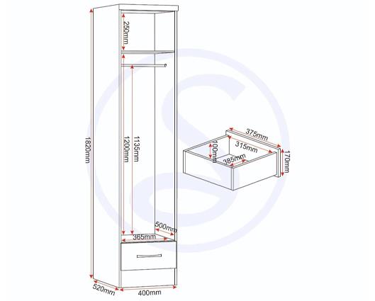 NEVADA 1 DOOR 1 DRAWER WARDROBE - WHITE GLOSS