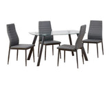 Alice Dining Set - Clear Glass/Grey/Grey Faux Leather