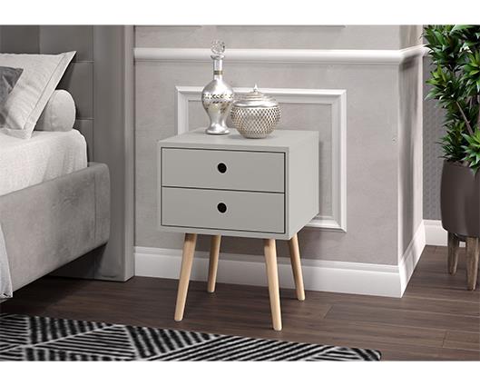 Scandia 2 Drawer Bedside Cabinet-Light Grey
