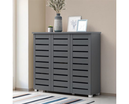 Tall 3 Door Shoe Cabinet-Dark Grey