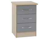 Neptune 3 Drawer Bedside Chest - Grey Gloss/Light Oak Effect Veneer