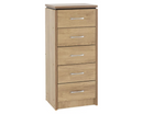 Cordell 5 Drawer Narrow Chest - Oak Effect Veneer with Walnut Trim