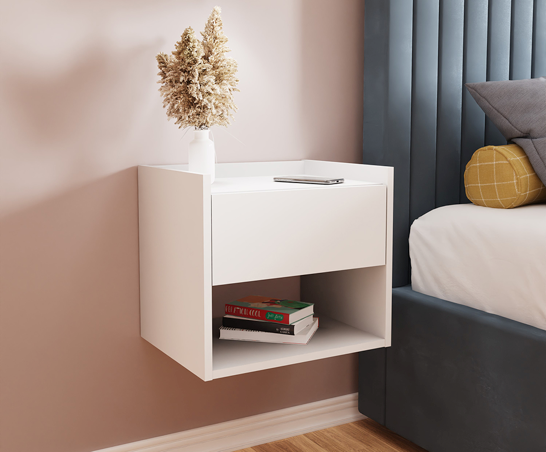 Harrison Wall Mounted Bedside Tables (Pair)- White
