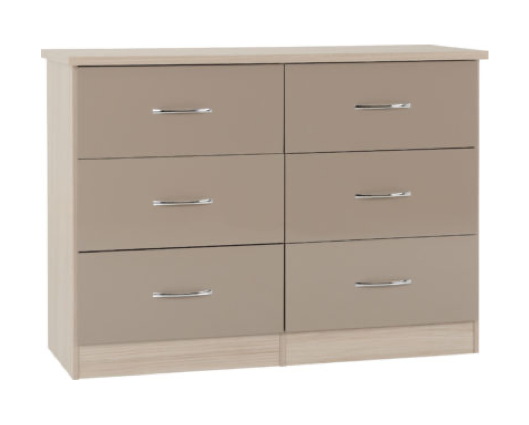 Neptune 6 Drawer Chest - Oyster Gloss/Light Oak Effect Veneer