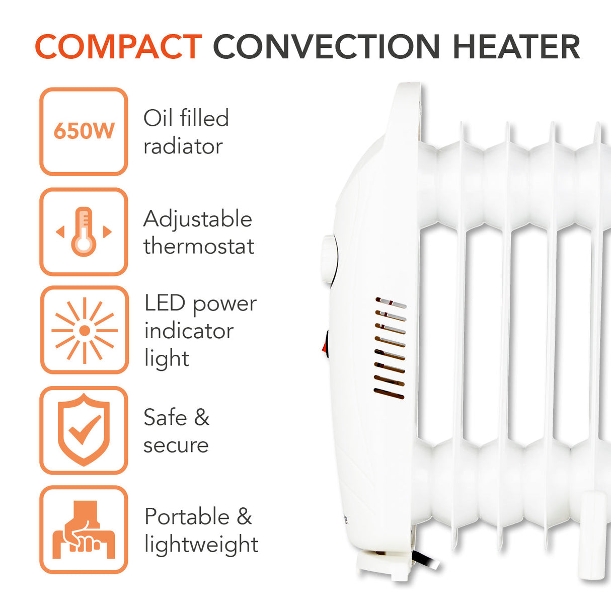 Warmlite 650W Oil Filled Radiator White