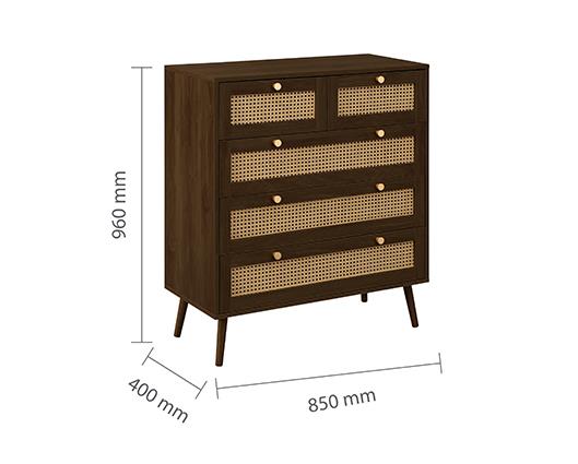 Croxley 5 Drawer Rattan Chest - Walnut