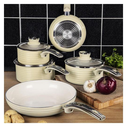 Swan Retro 5 Piece Pan Set Cream