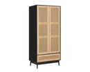 Catalina 2 Door 1 Drawer Rattan Wardrobe- Black