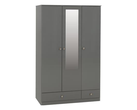 DENVER 3 DOOR 2 DRAWER MIRRORED WARDROBE - GREY GLOSS