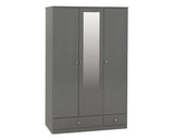 DENVER 3 DOOR 2 DRAWER MIRRORED WARDROBE - GREY GLOSS