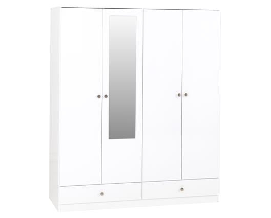 DENVER 4 DOOR 2 DRAWER MIRRORED WARDROBE - WHITE GLOSS