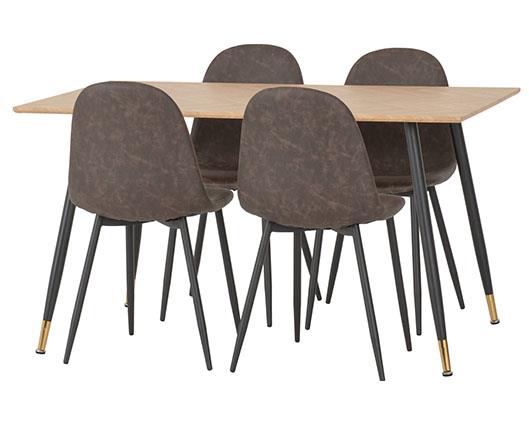 HAMILTON & ATHENS MEDIUM DINING SET (X4 CHAIRS) - MEDIUM OAK EFFECT/BROWN FAUX LEATHER