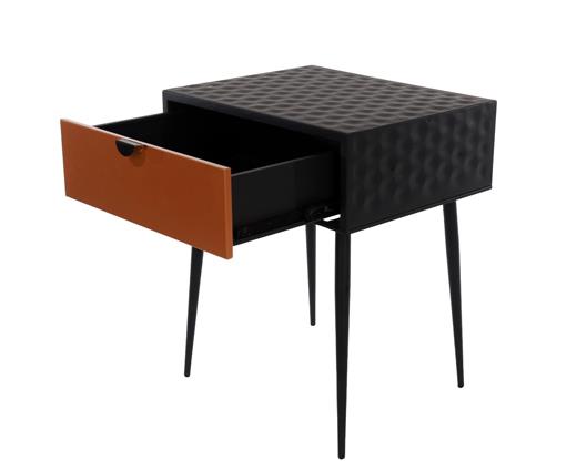 Jupiter metal 1 drawer bedside cabinet, copper drawer with black handle legs